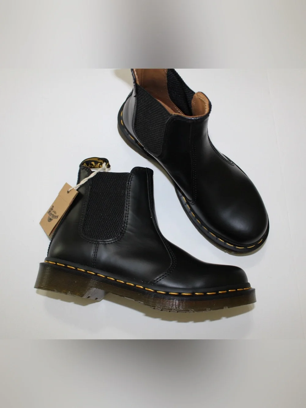 Dr. Martens 2976 Yellow Stitch Smooth Leather Chelsea Boots